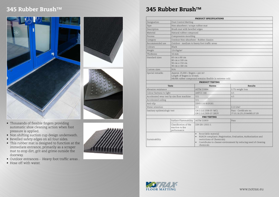 Pagina 1-Covor cu rampa COVORASE PROFESIONALE RUBBER BRUSH Fisa tehnica Romana 345 Rubber Brush™

345...