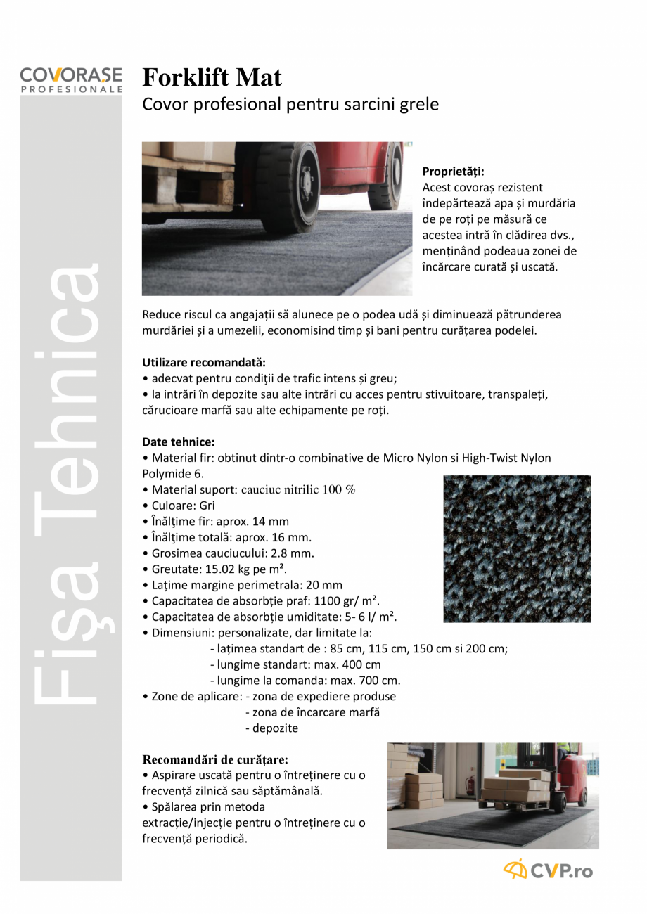 Pagina 1-Covor profesional pentru sarcini grele COVORASE PROFESIONALE Forklift Mat Fisa tehnica Romana...