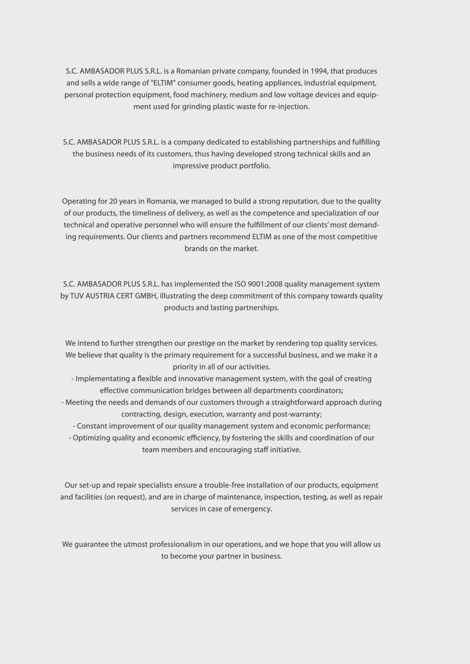 Pagina 2-Catalog Eltim - Bunuri de larg consum  Catalog, brosura Engleza 