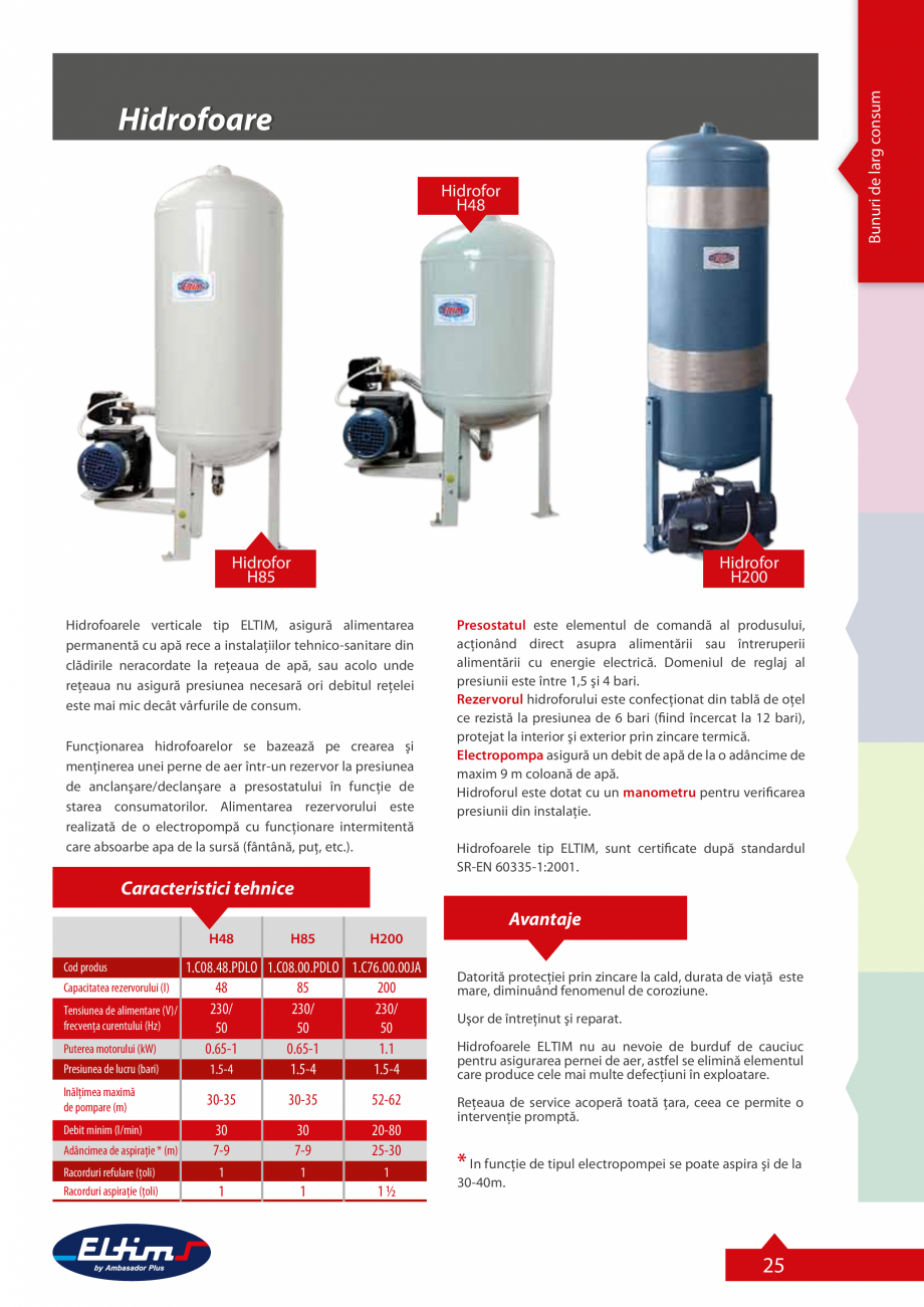 Pagina 1-Hidrofoare verticale ELTIM JA150, JA 100, JA Catalog, brosura Romana Bunuri de larg consum
...