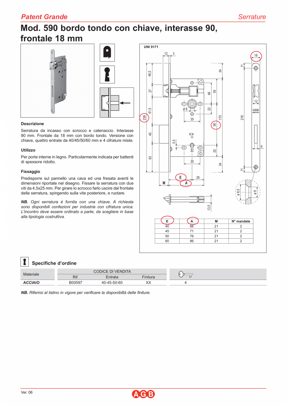 Pagina 1-Broasca usi  - cheie - frontal 18x238 AGB Patent Grande Fisa tehnica Italiana Patent Grande
...