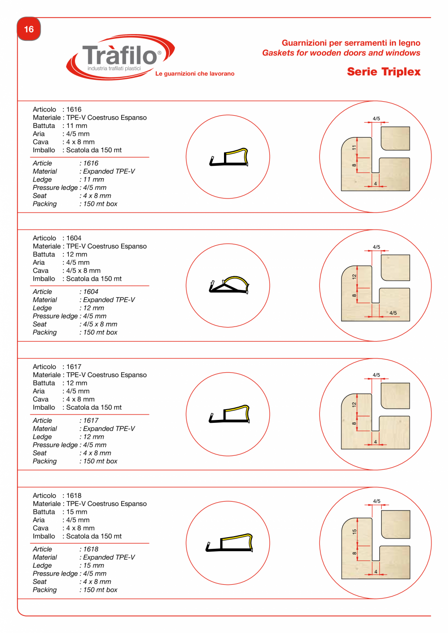 Pagina 18 - Garnituri din PVC, TPE-V pentru usi si ferestre din lemn Deventer + Trafilo 652, TRIPLEX...
