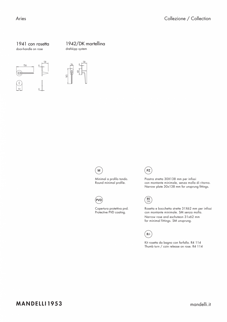 Pagina 2-Maner pentru usi de interior si de exterior   MANDELLI ARIES Fisa tehnica Engleza, Italiana modelli....