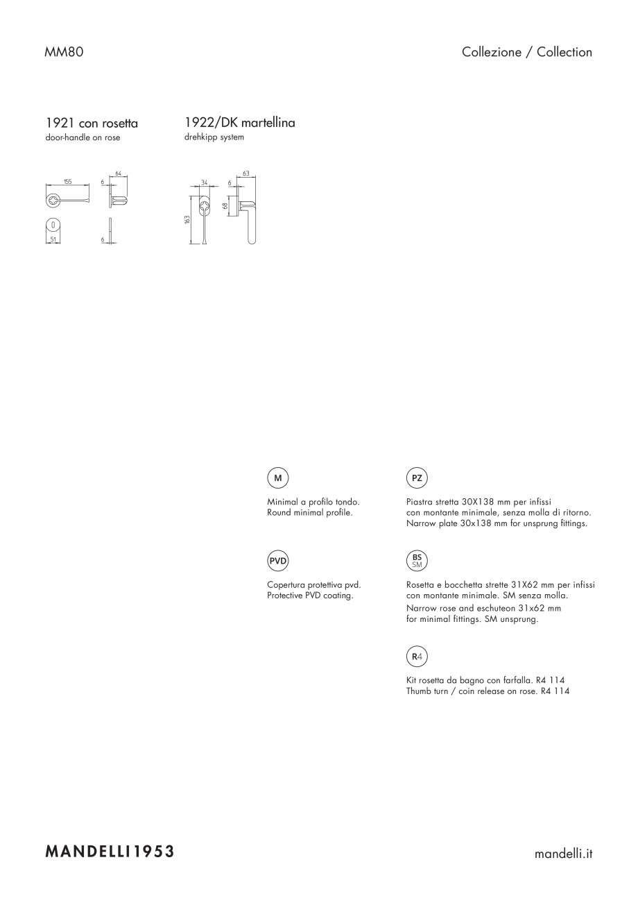 Pagina 2-Maner pentru usi de interior si de exterior MANDELLI MM80 Fisa tehnica Engleza, Italiana isponibili ...