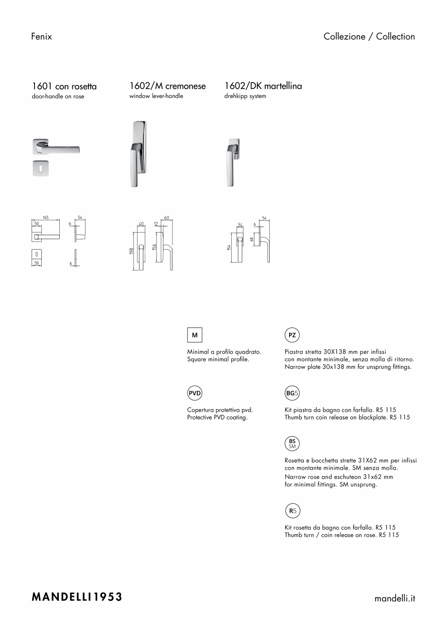 Pagina 2-Maner pentru usi de interior si de exterior MANDELLI FENIX Fisa tehnica Engleza, Italiana ture non...