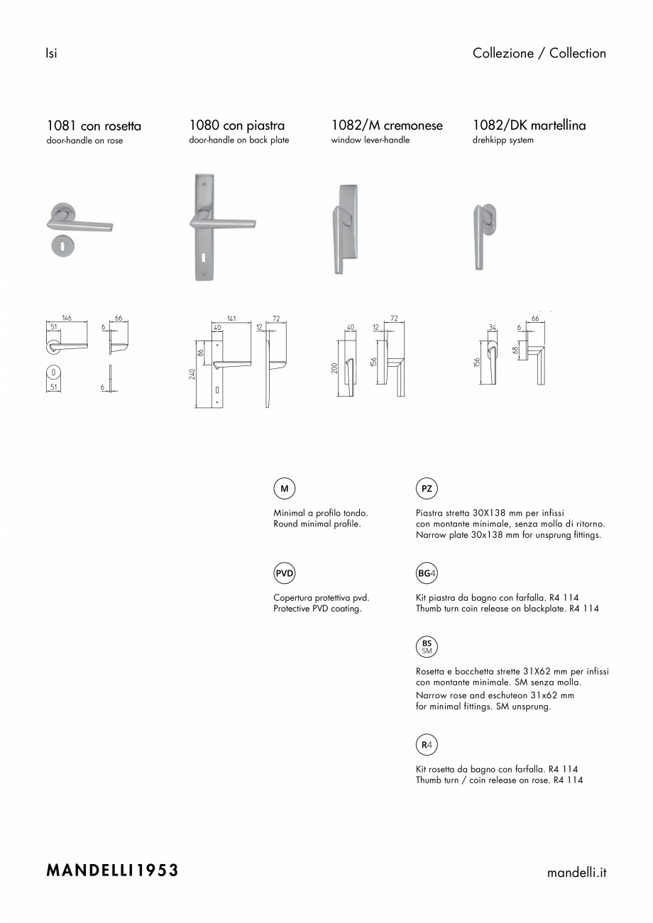 Pagina 2-Maner pentru usi de interior si de exterior MANDELLI ISI Fisa tehnica Engleza, Italiana disponibili ...