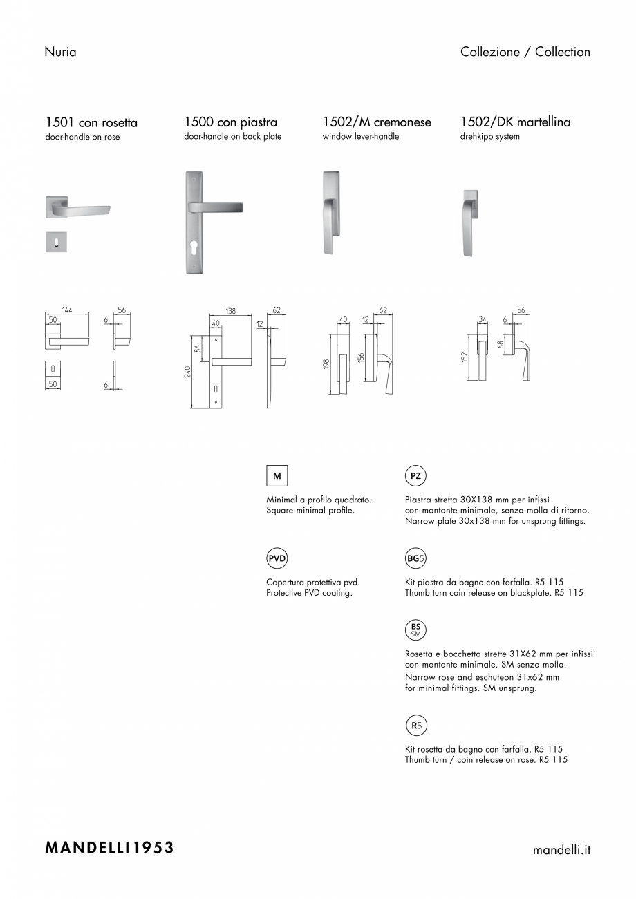 Pagina 2-Maner pentru usi de interior si de exterior MANDELLI NURIA Fisa tehnica Engleza, Italiana e...