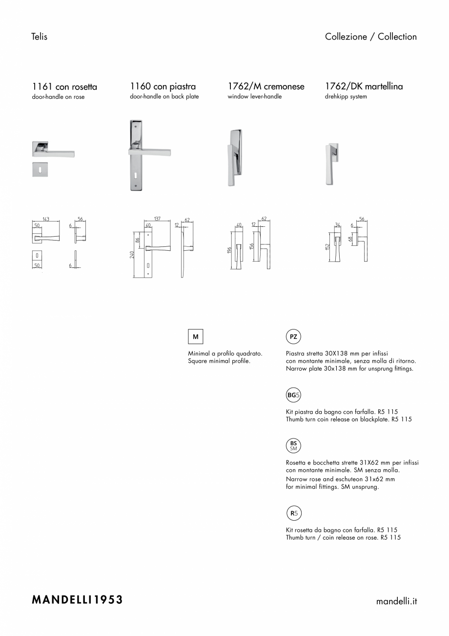 Pagina 2-Maner pentru usi de interior si de exterior MANDELLI TELIS Fisa tehnica Engleza, Italiana icate...