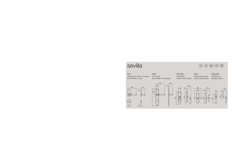 Pagina 1-Maner pentru usi de interior si de exterior MANDELLI SEVILLA Fisa tehnica Engleza, Italiana Index...