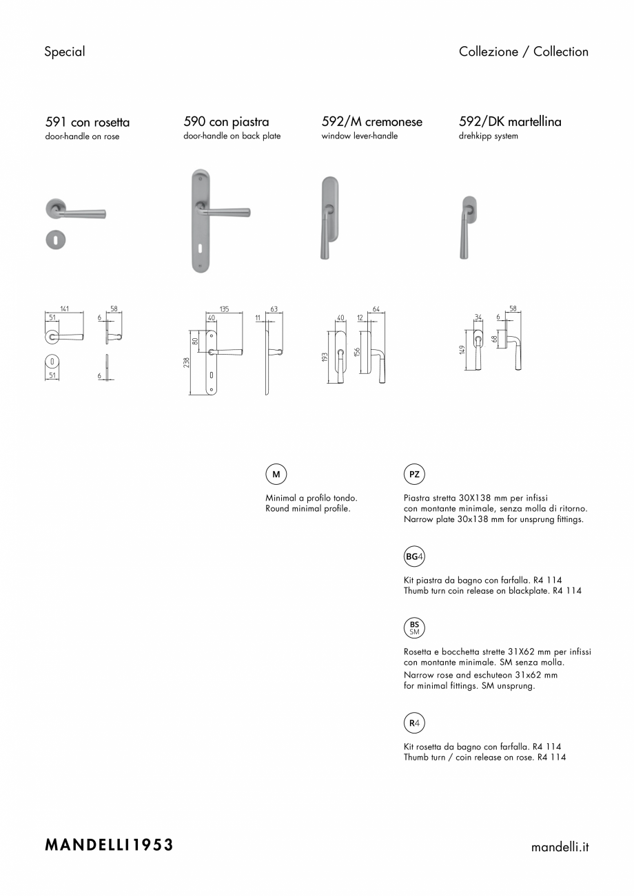 Pagina 2-Maner pentru usi de interior si de exterior MANDELLI SPECIAL 91 Fisa tehnica Engleza, Italiana Mat...