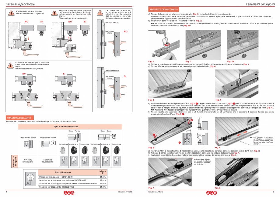 Pagina 2-Inchidere multipunct Ariete - Instructiuni de montaj AGB Instructiuni montaj, utilizare Italiana =...