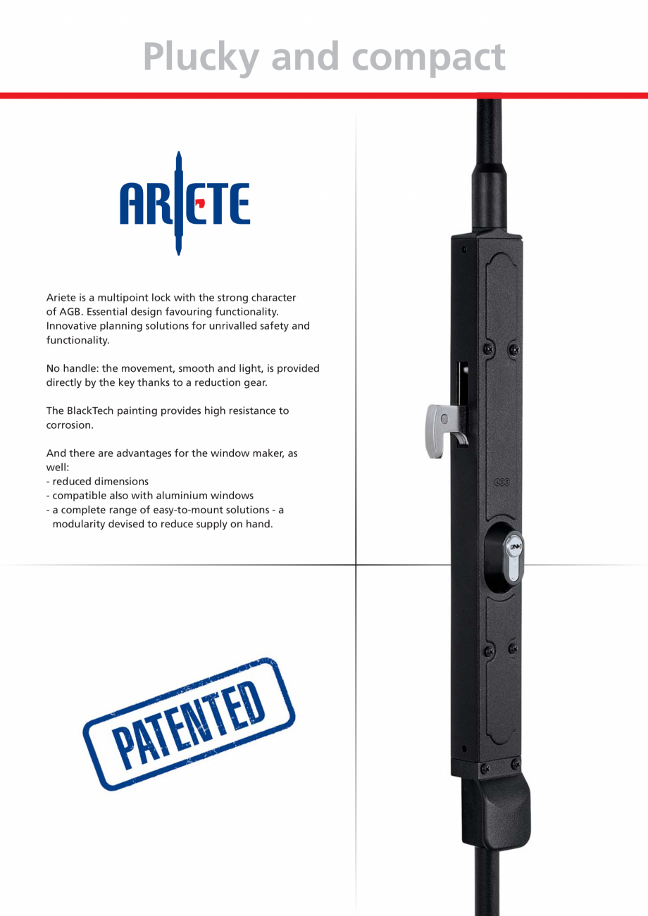 Pagina 4-Broasca multipunct pentru usi cu oblon AGB ARIETE Catalog, brosura Engleza he system has triple lock...
