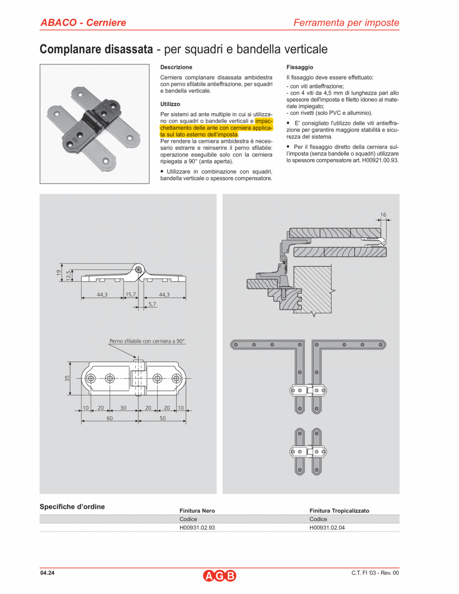 Pagina 1-Balama pentru obloane impachetate AGB Balamale aruncatoare Catalog, brosura Italiana ABACO -...