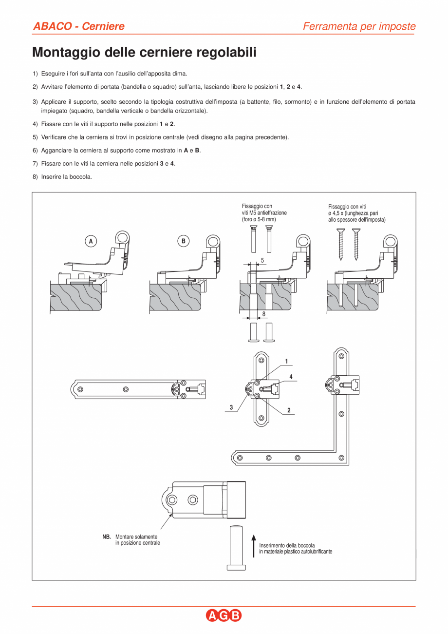 Pagina 1-Montaj-Balamale reglabile AGB Balamale aruncatoare Instructiuni montaj, utilizare Italiana ABACO -...