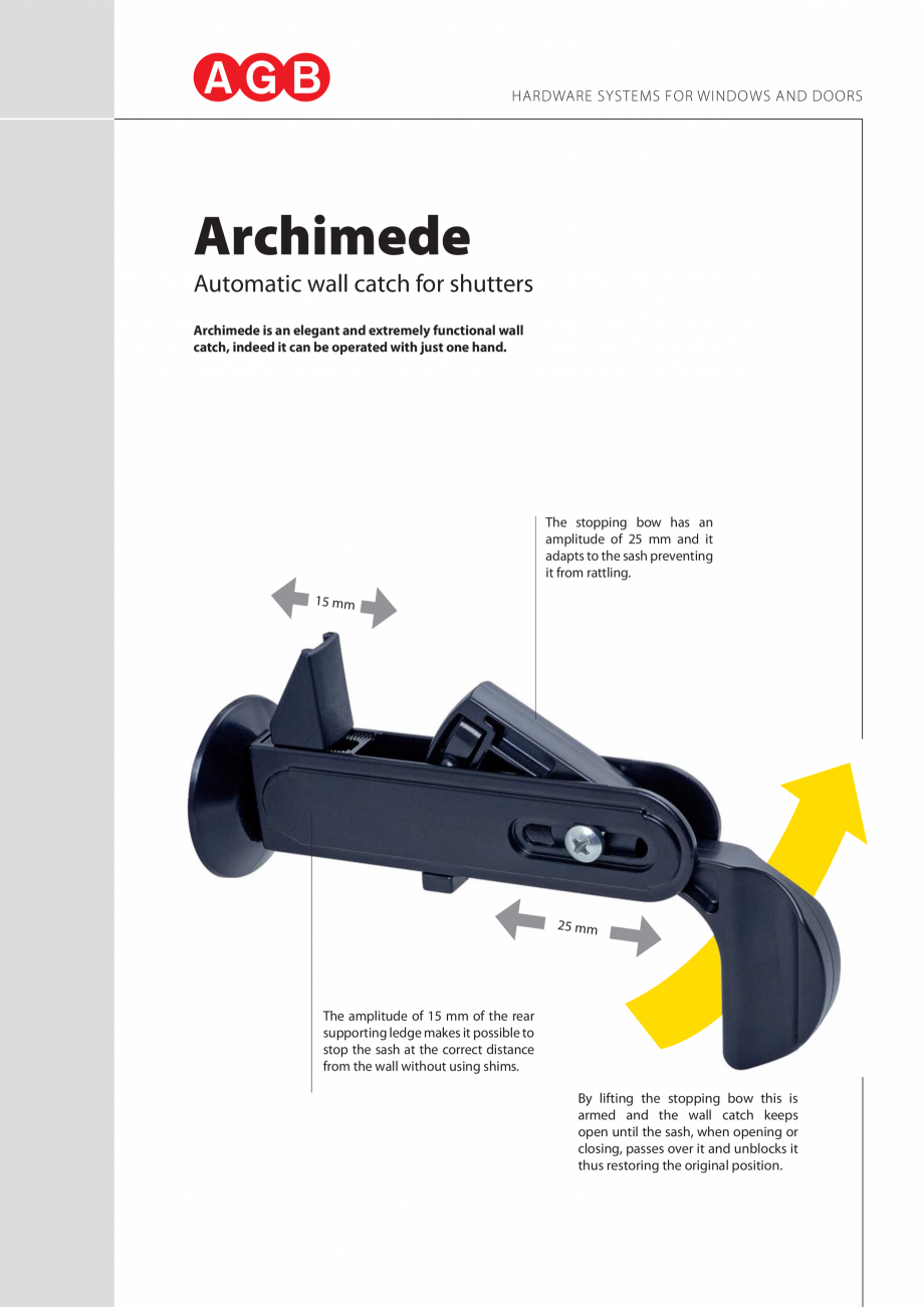 Pagina 1 - Blocatori de oblon Archimede- pliant AGB Catalog, brosura Engleza HARDWARE SYSTEMS FOR...