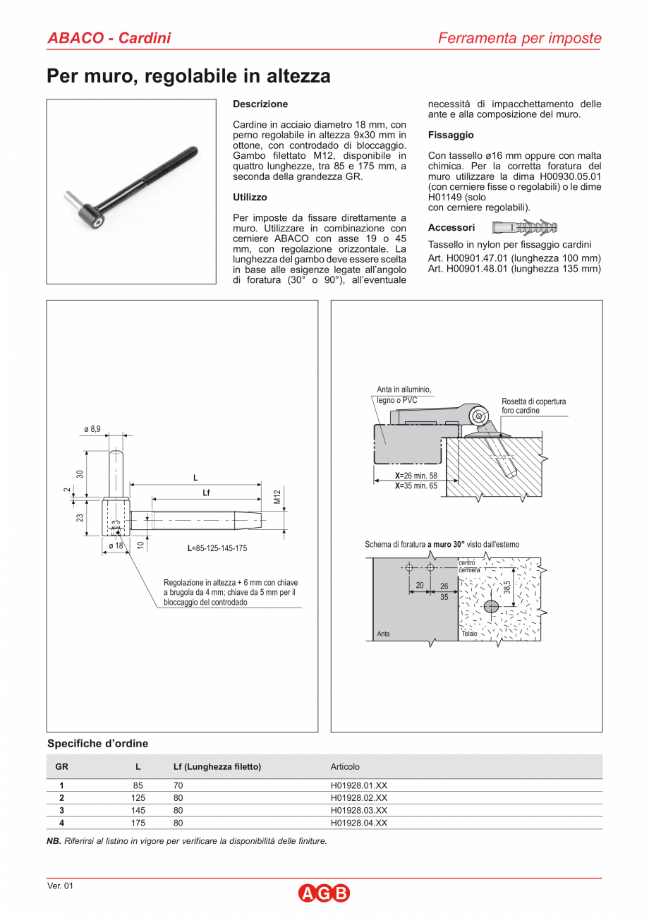 Pagina 1-Pivot cu picior filetat reglabil pt fixare in zid AGB Pivoti obloane Catalog, brosura Italiana ABACO...