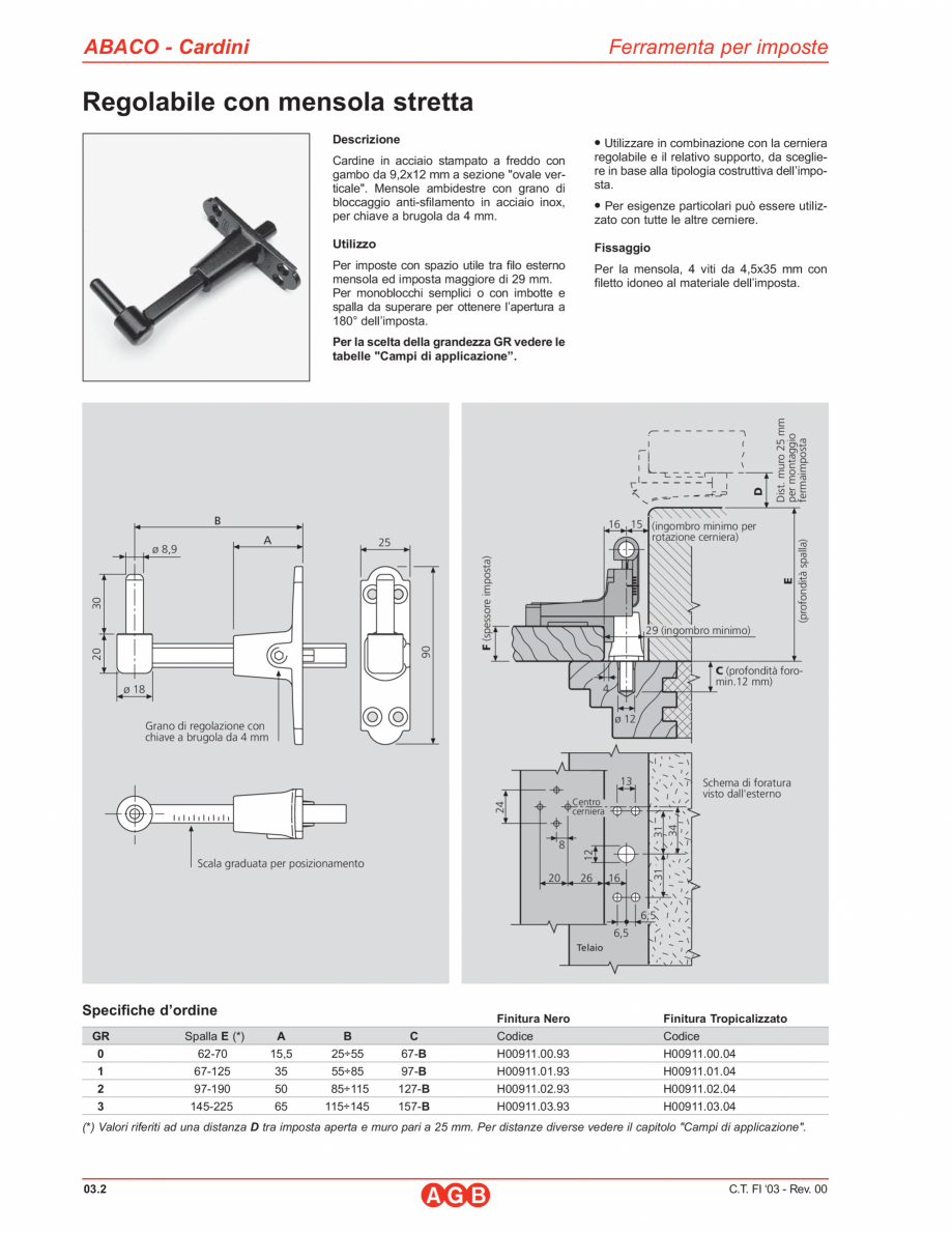 Pagina 1 - Pivot reglabil pentru balamale aruncatoare AGB Pivoti obloane Catalog, brosura Italiana...