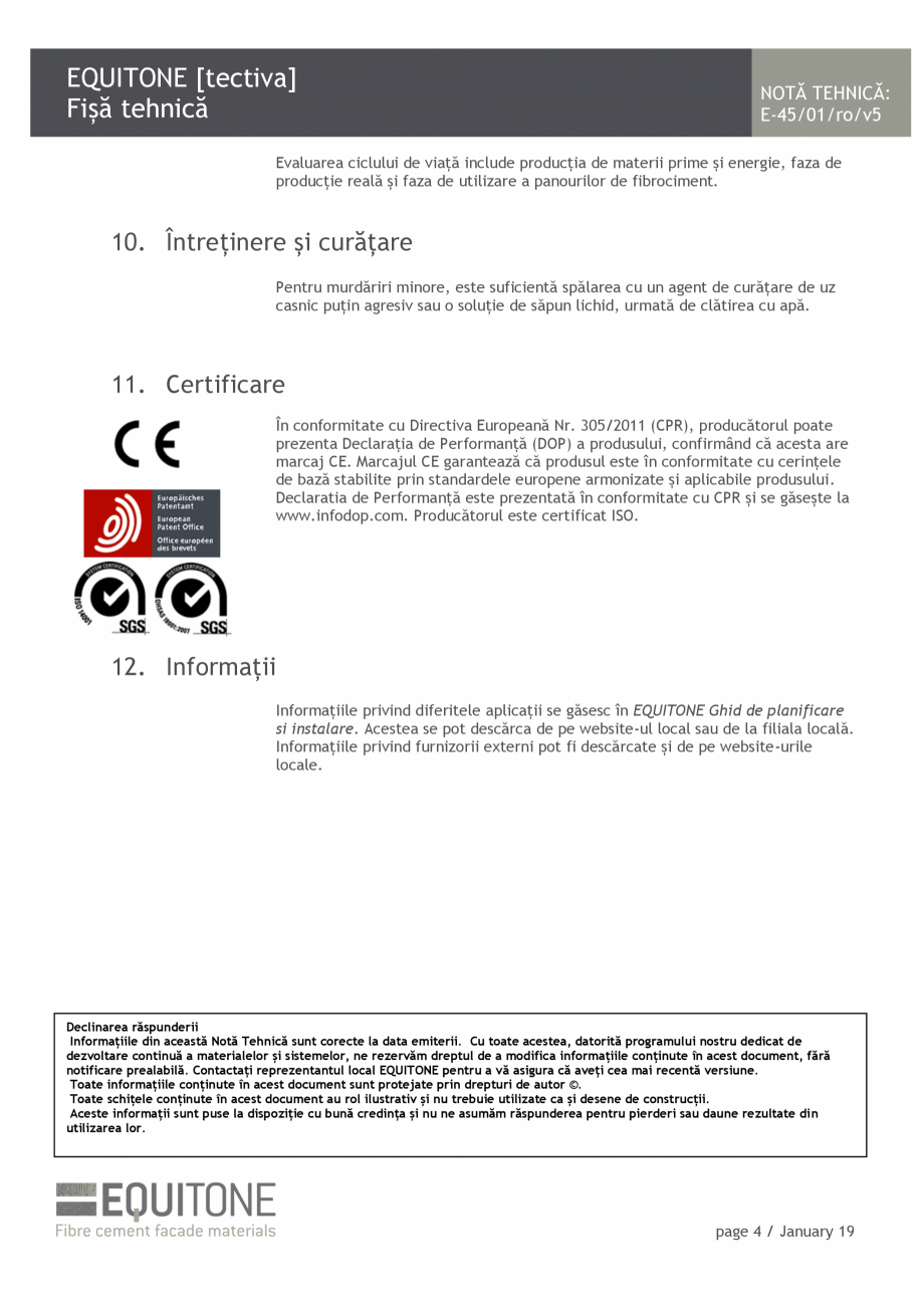 Pagina 4-Placi de fibrociment pentru fatade ventilate EQUITONE [tectiva] [tectiva] Fisa tehnica Romana N/mm²...