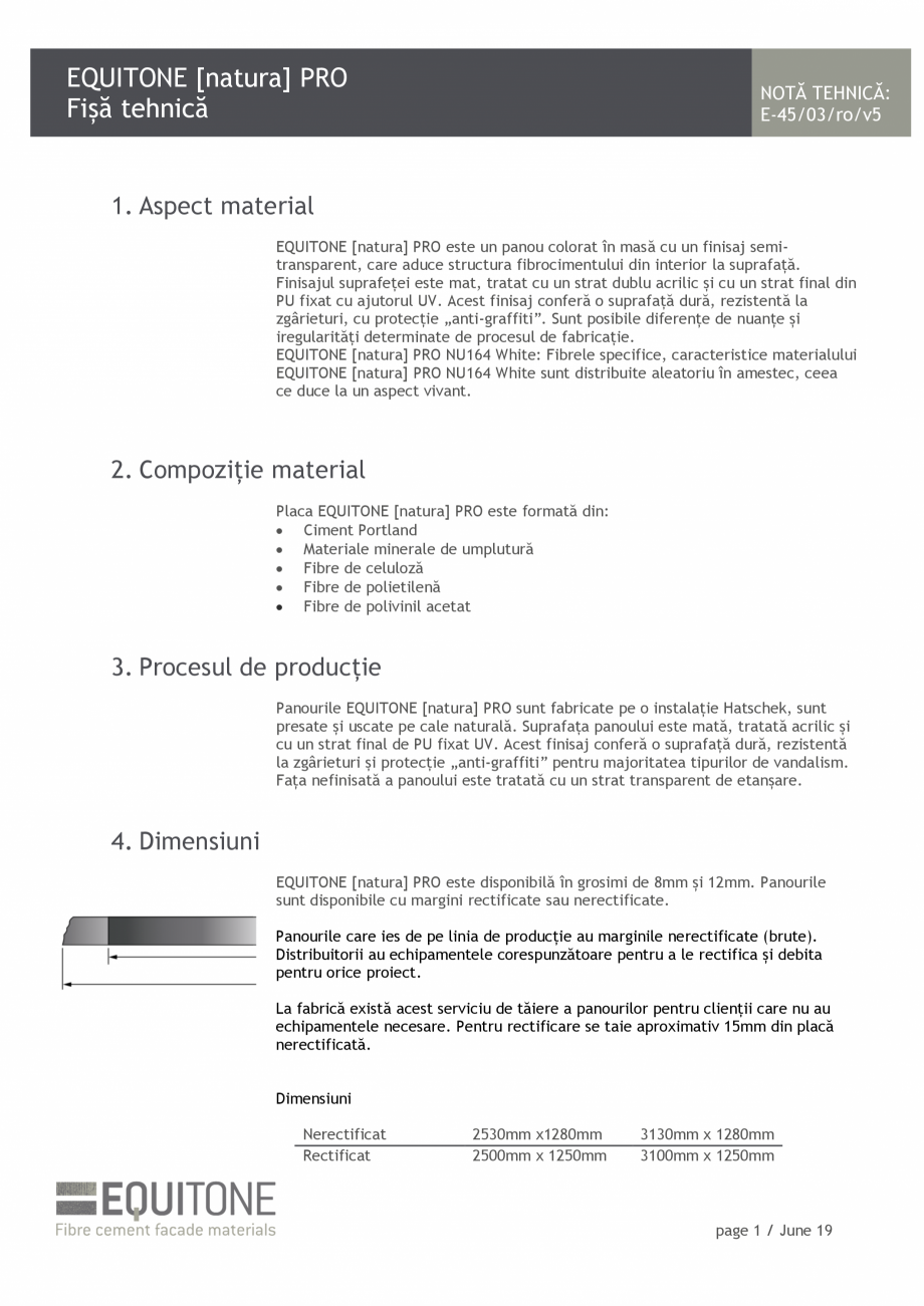 Pagina 1-Placi de fibrociment pentru fatade ventilate EQUITONE [natura] [natura] PRO Fisa tehnica Romana...