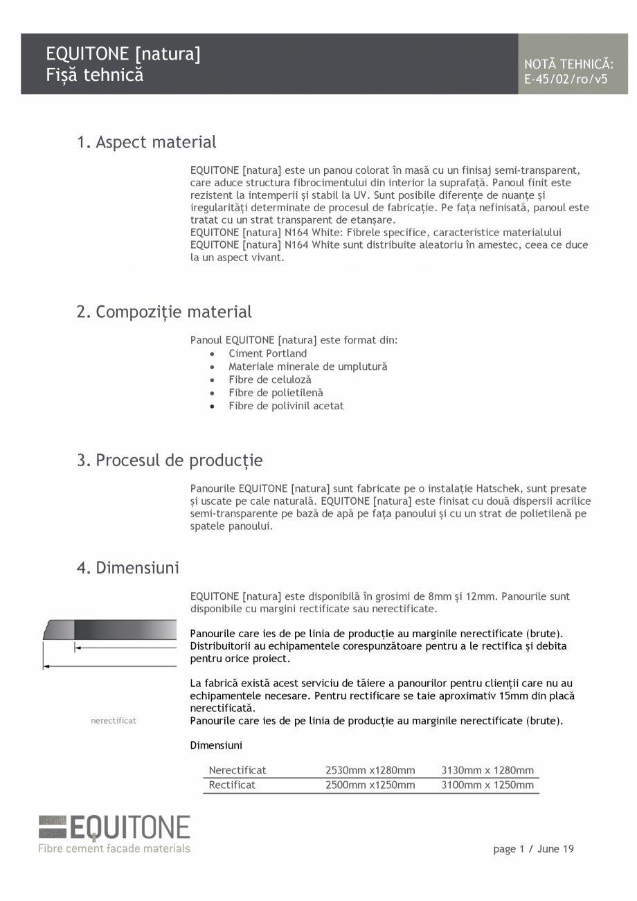 Pagina 1-Placi de fibrociment pentru fatade ventilate EQUITONE [natura] [natura] Fisa tehnica Romana EQUITONE...