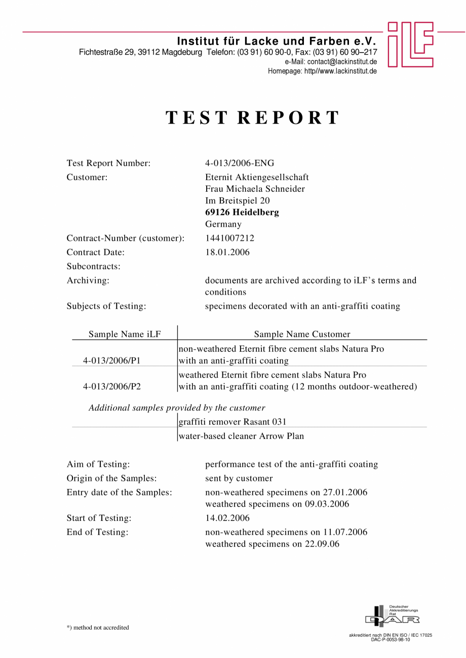 Pagina 1-Raport test ILF - Graffity protection EQUITONE [natura] [natura] PRO Certificare produs Engleza...