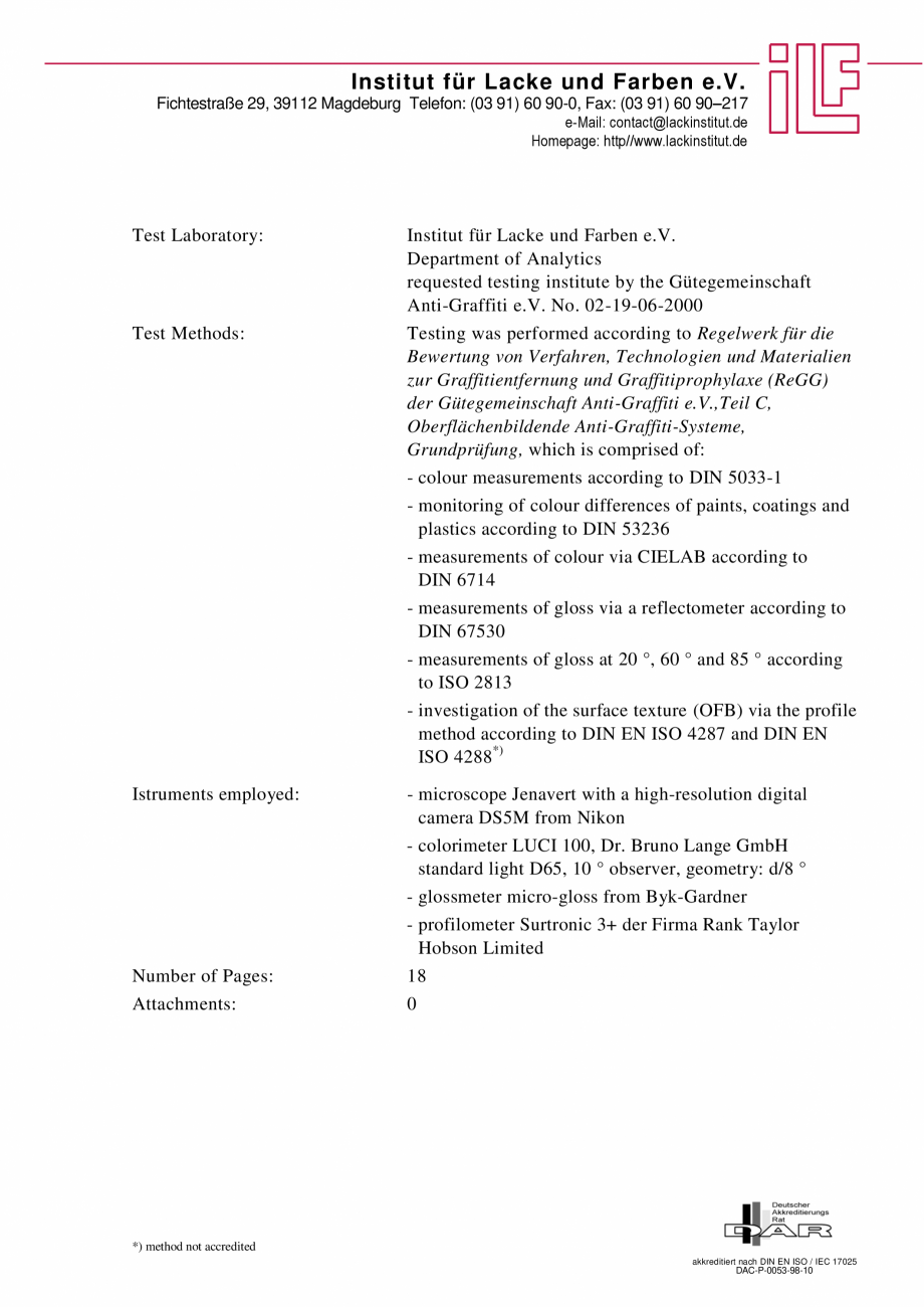 Pagina 2-Raport test ILF - Graffity protection EQUITONE [natura] [natura] PRO Certificare produs Engleza...