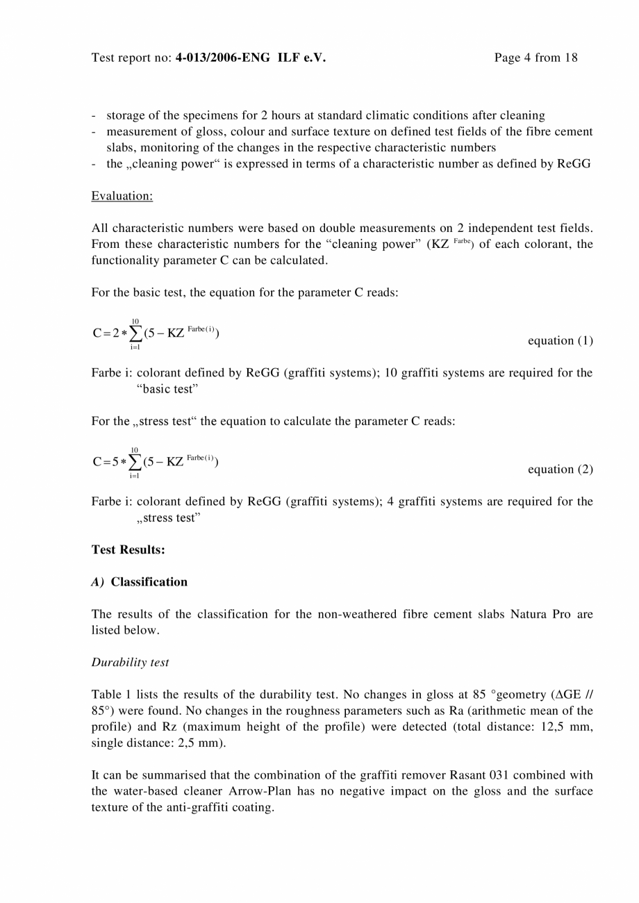 Pagina 4-Raport test ILF - Graffity protection EQUITONE [natura] [natura] PRO Certificare produs Engleza...