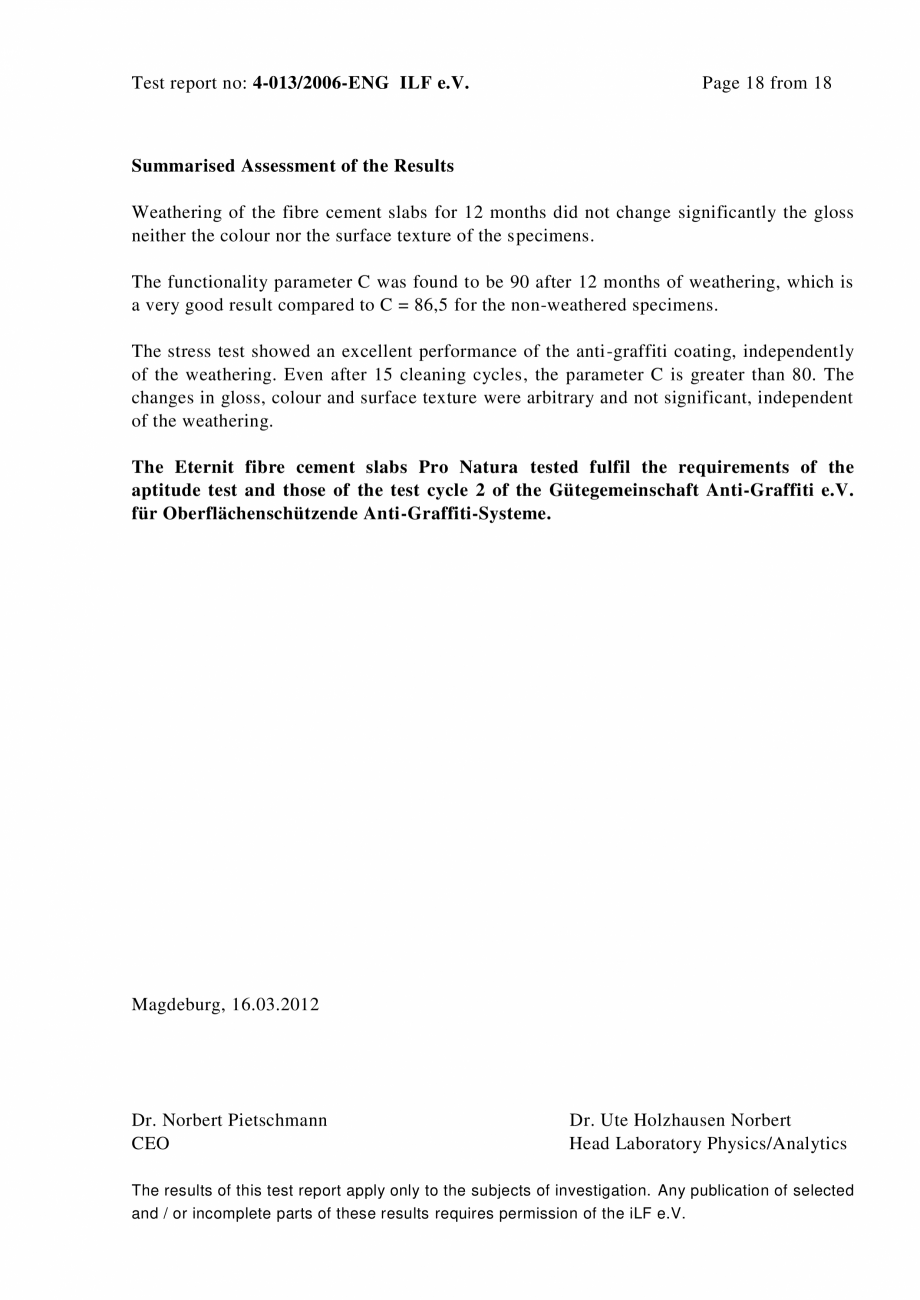 Pagina 18-Raport test ILF - Graffity protection EQUITONE [natura] [natura] PRO Certificare produs Engleza 0,0
...