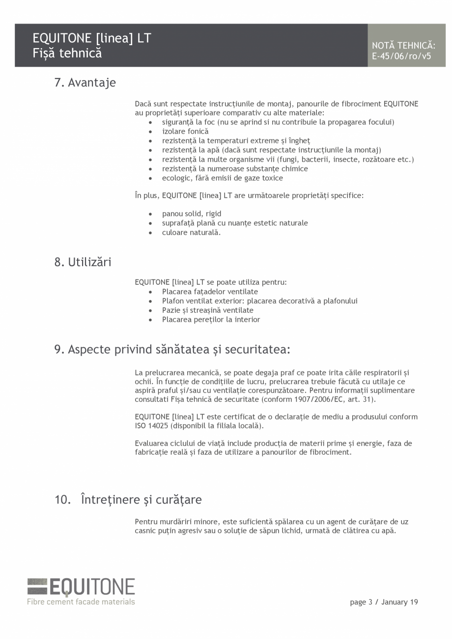 Pagina 3-Placi de fibrociment pentru fatade ventilate EQUITONE [linea] [linea] Fisa tehnica Romana TĂ...