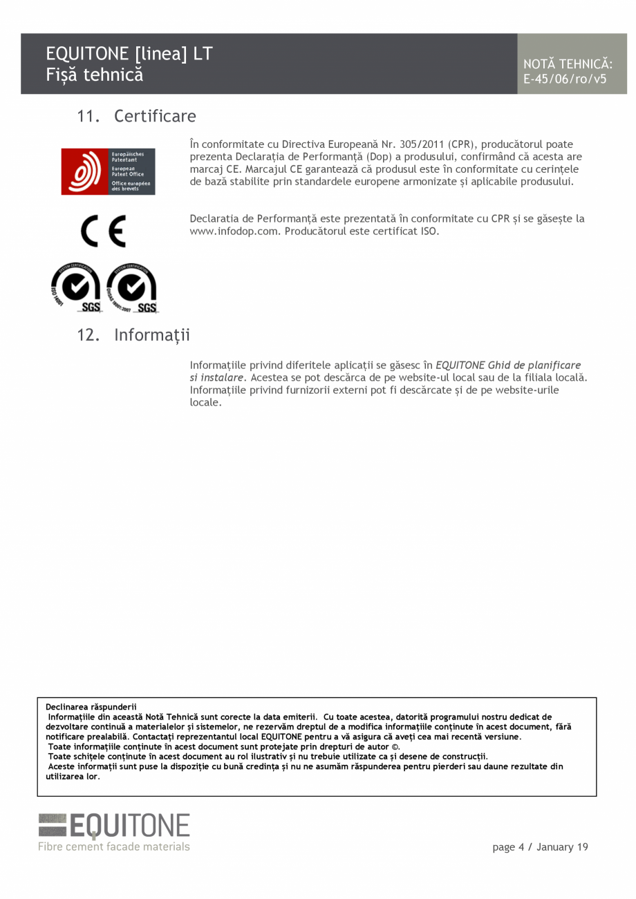 Pagina 4 - Placi de fibrociment pentru fatade ventilate EQUITONE [linea] [linea] Fisa tehnica Romana...