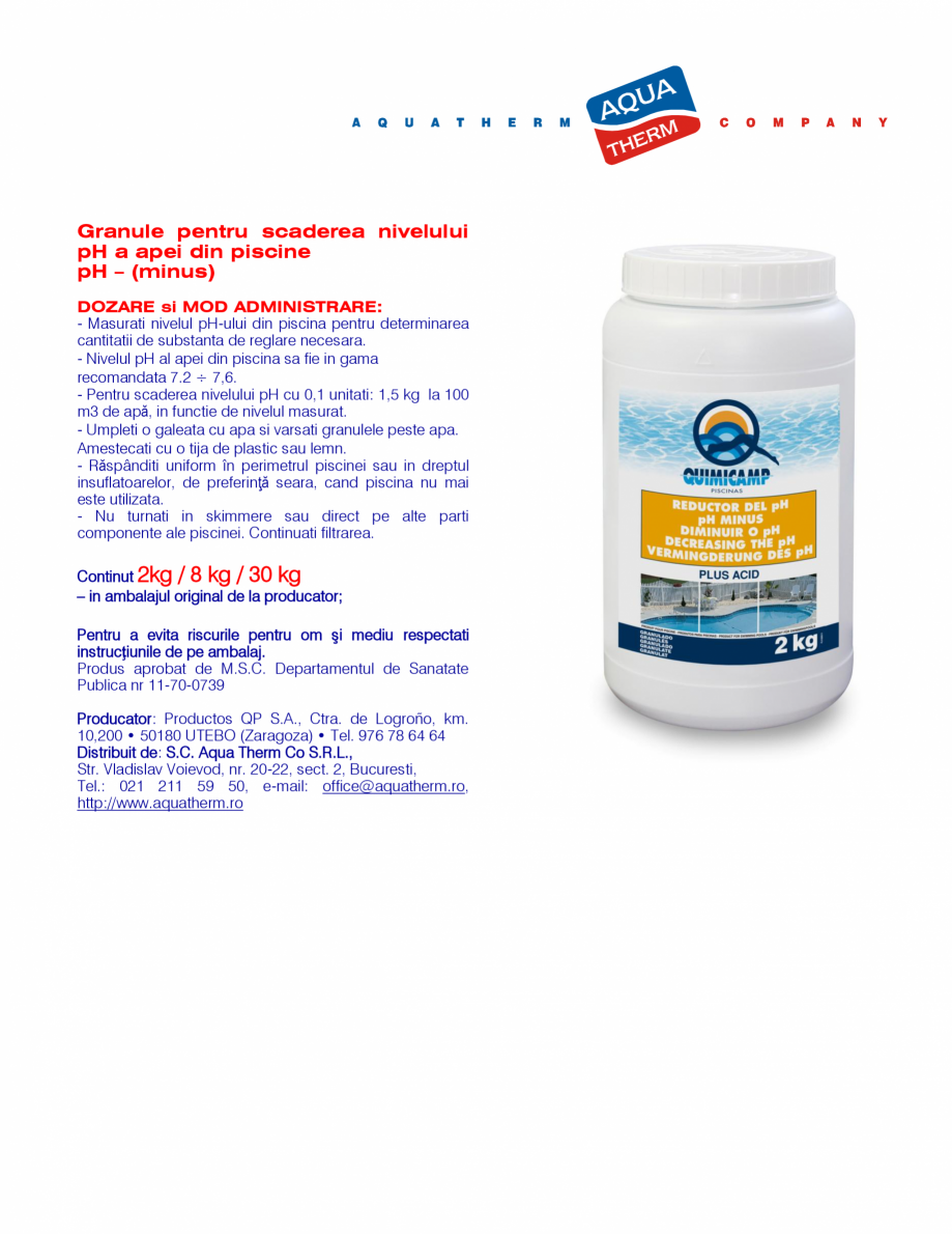 Pagina 1-Granule pentru scaderea nivelului pH a apei din piscine pH - (minus) AQUA THERM GRANULE CORECTIE PH ...