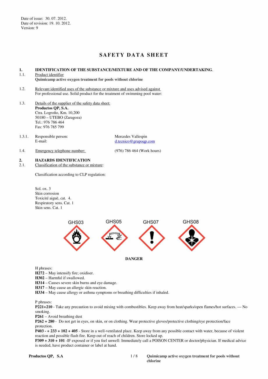 Pagina 1-Fisa tehnica de securitate AQUA THERM OXIGEN ACTIV PUDRA Fisa tehnica Engleza Date of issue: 30. 07....