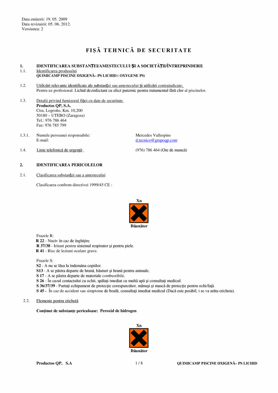 Pagina 1-Fisa tehnica de securitate AQUA THERM OXIGEN ACTIV LICHID Fisa tehnica Romana Data emiterii: 19. 05....