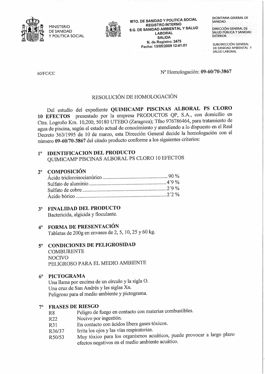 Pagina 1-Decizie de omologare AQUA THERM ALBORAL 10 Certificare produs Spaniola 