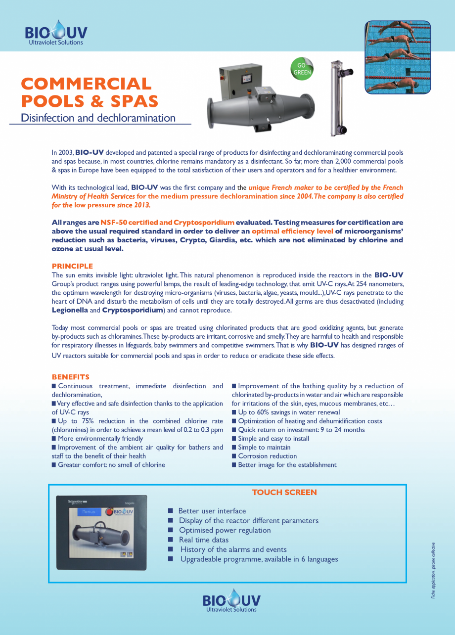 Pagina 1 - Sterilizatoare UV pentru piscine publice AQUA THERM MP EL, HO Fisa tehnica Engleza...