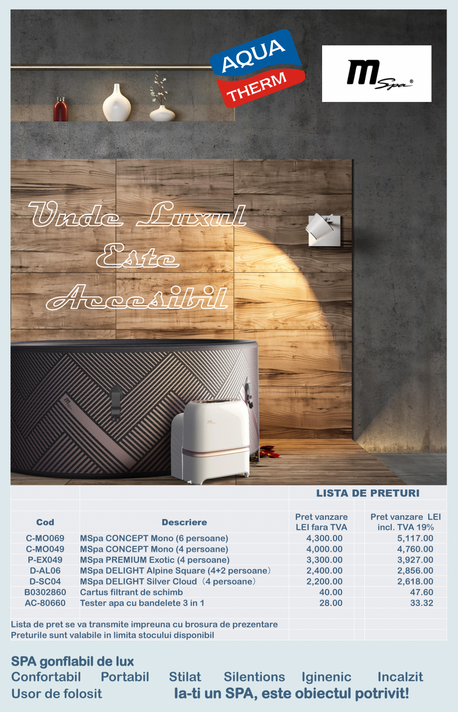 Pagina 1-Lista de preturi spa-uri gonflabile M-Spa AQUA THERM ALPINE SQUARE D-AL06, CONCEPT MONO, SILVER...