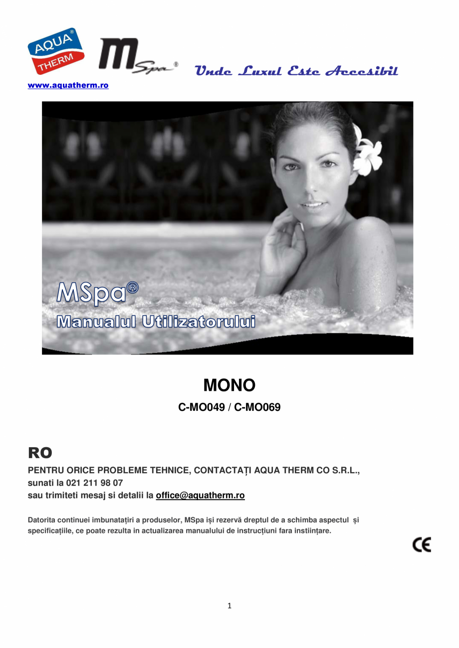 Pagina 1-Manualul utilizatorului - Spa-uri gonflabile AQUA THERM CONCEPT MONO Instructiuni montaj, utilizare ...