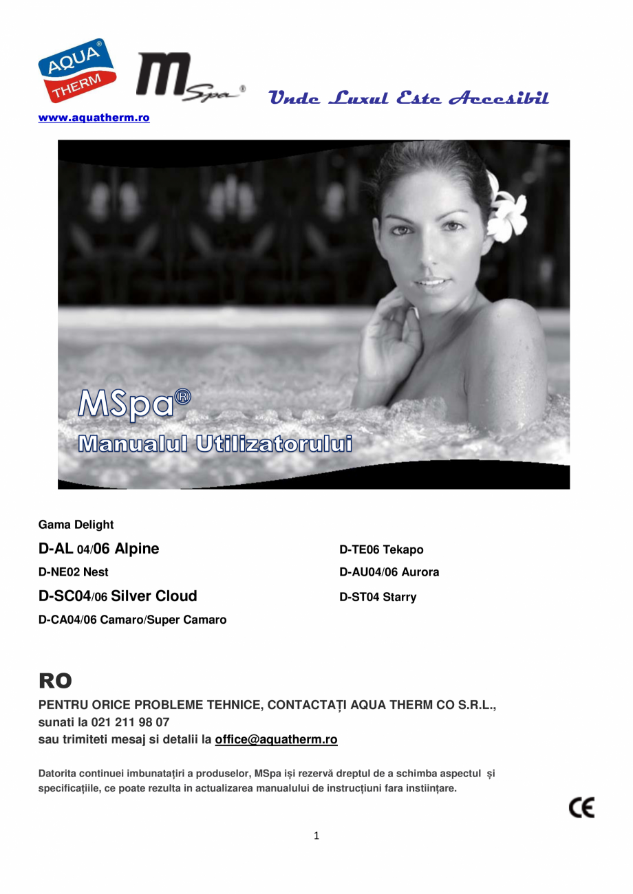 Pagina 1-Manualul utilizatorului - Spa-uri gonflabile AQUA THERM ALPINE SQUARE D-AL06, SILVER CLOUD D-SC04...