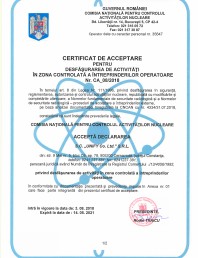 Certificat de acceptare pt. desfasurarea activitatii in zona controlata a intreprinderilor operatoare