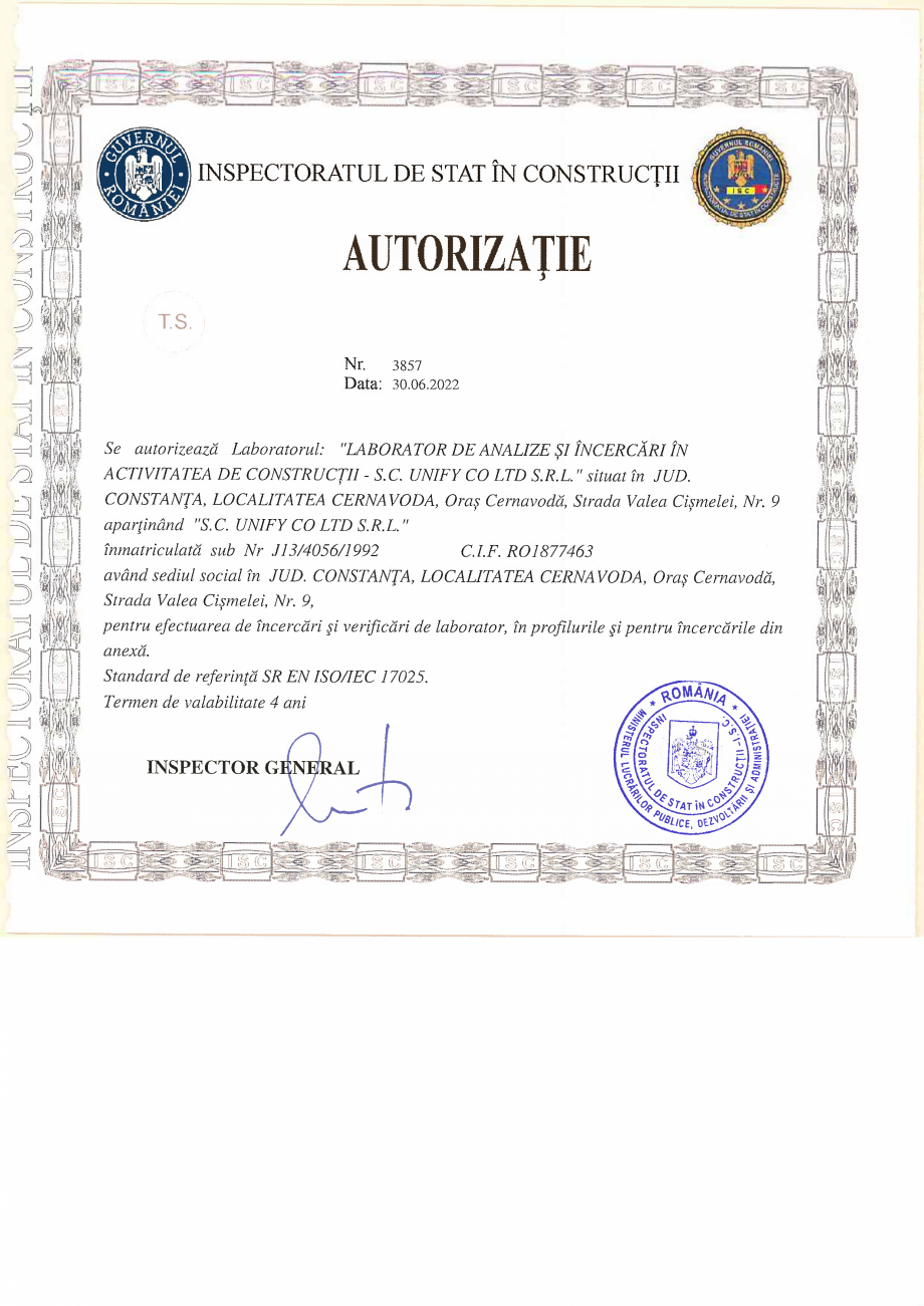 Pagina 1-Autorizatie ISC Laborator Nr. 3857 din 30.06.2022- Anexa 1   Certificare produs Engleza 