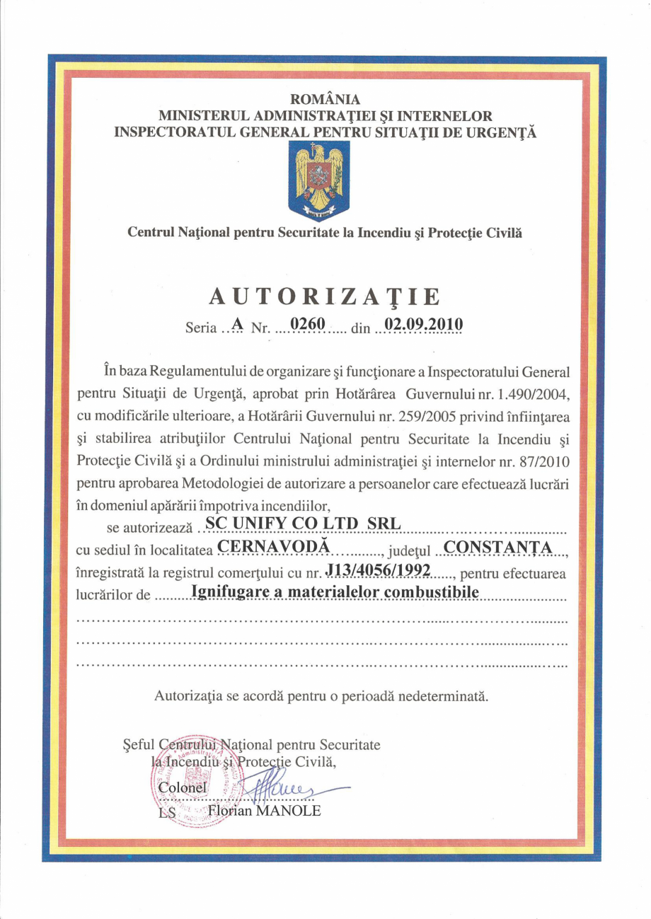 Pagina 1-Pardoseli epoxidice artistice - Autorizatie ignifugare a materialelor combustibile  UNIFY...