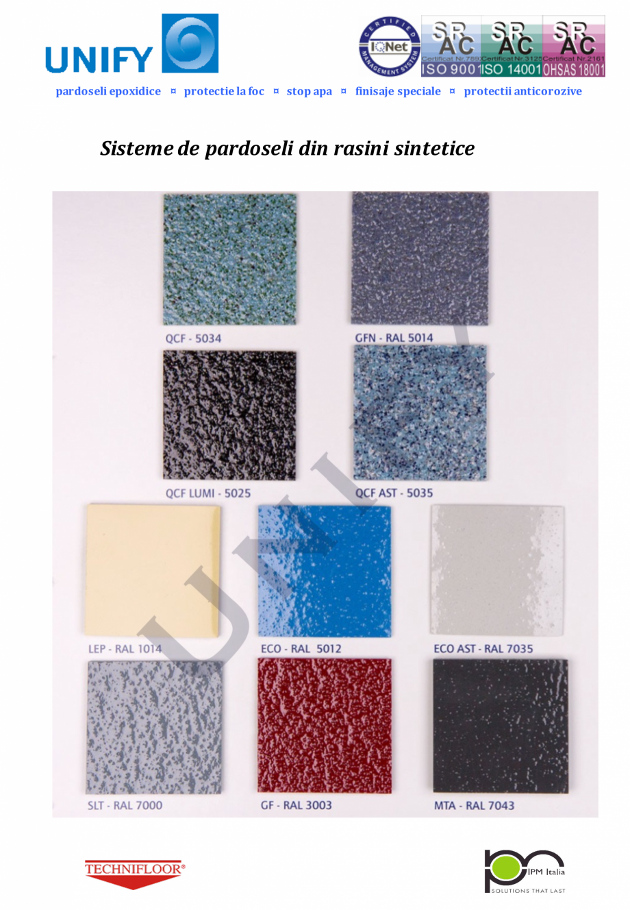 Pagina 1-Paletar pentru sisteme de pardoseli din rasini sintetice UNIFY Fisa tehnica Romana pardoseli...