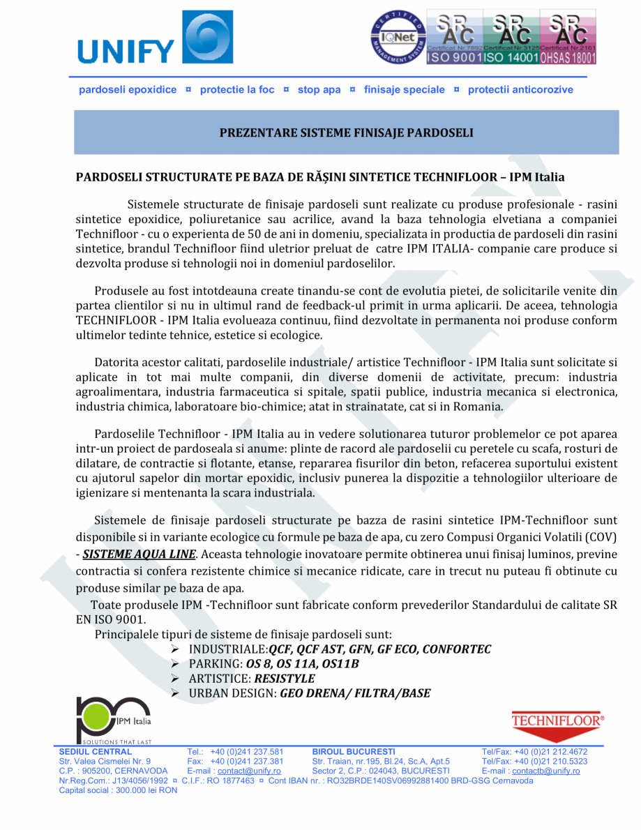 Pardoseli Structurate Pe Baza De Rasini Sintetice Unify Fisa Tehnica Romana