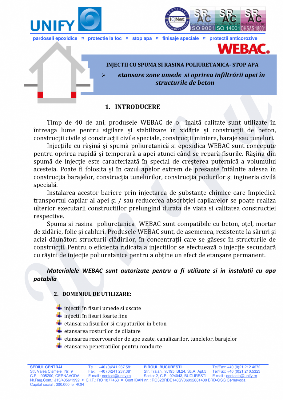 Pagina 1-Injectii cu spuma si rasina poliuretanica WEBAC Catalog, brosura Romana pardoseli epoxidice ¤...