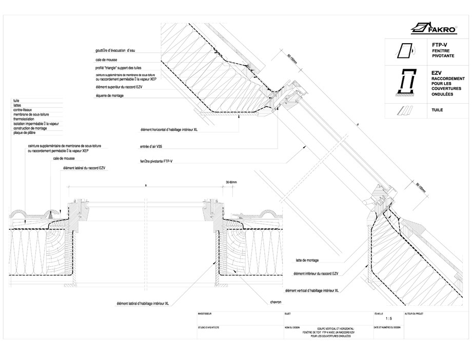 Pagina 1-CAD-DWG Fereastra cu articulare mediana - cu racord EZV FAKRO Detaliu de produs 