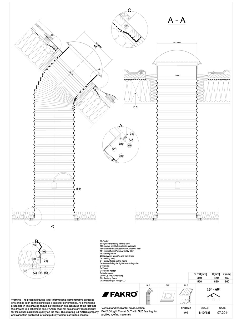 Pagina 1-CAD-DWG Tunelul de lumină cu tub flexibil cu racord SLZ FAKRO Detaliu de produs 