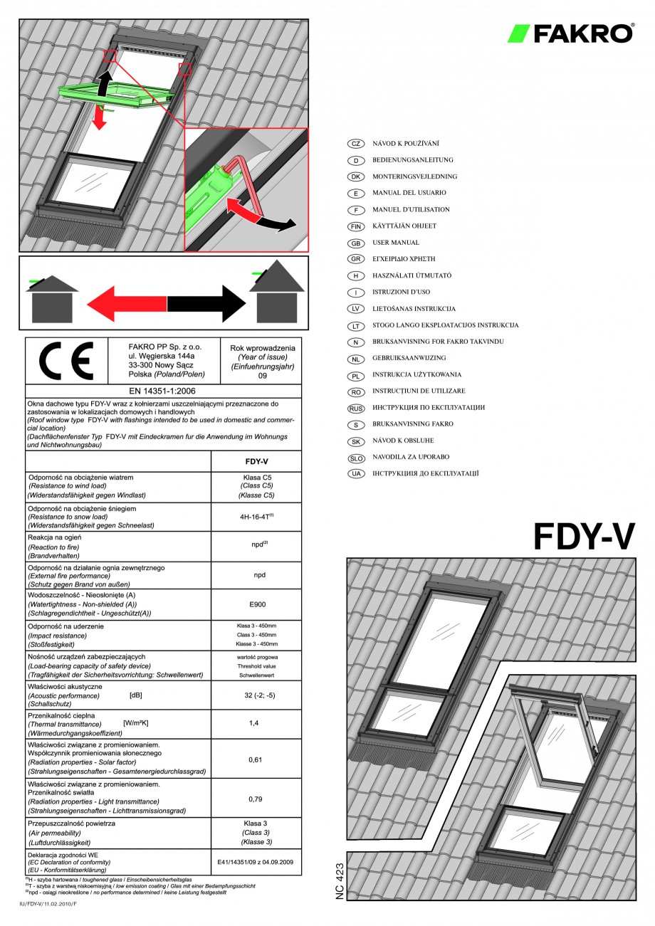 Pagina 1-Ferestre de mansarda superinalte FAKRO FDY-V Duet proSky Instructiuni montaj, utilizare Romana,...