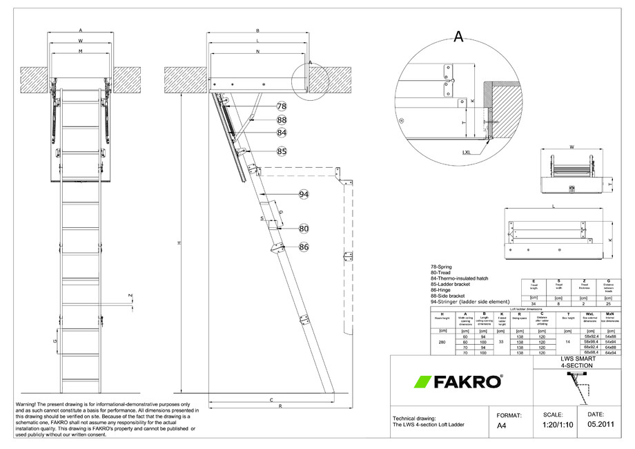 Pagina 1-CAD-PDF Scara modulara din lemn cu 4 module FAKRO Detaliu de produs LWS Smart 