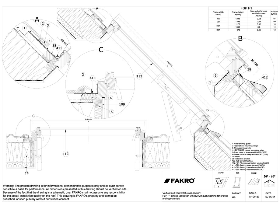 Pagina 1-CAD-DWG Ferestre de evacuare a fumului pentru acoperisuri terasa FAKRO Detaliu de montaj FSP P1 