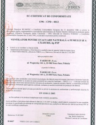 Certificat de conformitate pentru ferestre de evacuare a fumului - EN 12101-2 : 2003
